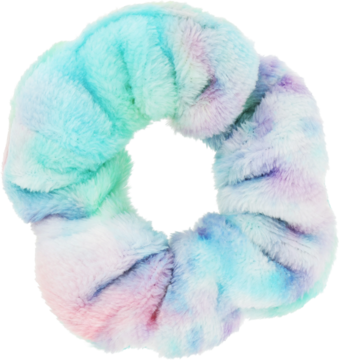 ELOY scrunchie OMBRE RKG096: puszysta gumka do włosów w pastelowe kolory tie-dye, widok z góry na miękką teksturę.