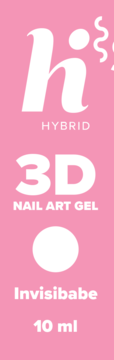 Różowa etykieta żelu Hi hybrid 3D Invisibabe 10 ml z białym logo, napisem i kółkiem symbolizującym przezroczystość.