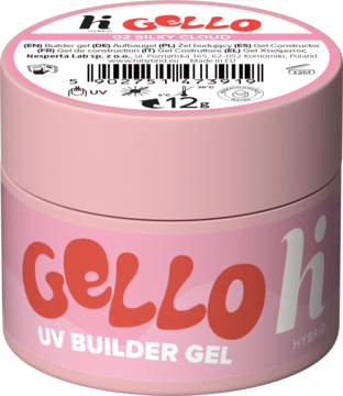 Różowy słoiczek hi hybrid GELLO #02 Silky Cloud, mleczny żel budujący do paznokci, widok z przodu.
