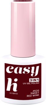 Easy Hi 3in1 UV gel polish #620 Sweet Red Wine, biała butelka z różową nakrętką, widok z przodu.