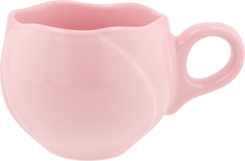 Eloy kubek ceramiczny w kształcie tulipana, pudrowy róż, z falowanym brzegiem i fakturowanym korpusem. Widok pod kątem.