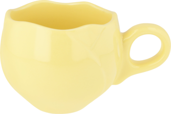 Eloy kubek Mamma mia!, jasnożółty, ceramiczny, z falistym brzegiem i zaokrąglonym spodem, widok z boku.