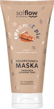So!flow maska koloryzująca do brązowych włosów, karmelowa tarta, beżowa tubka, widok z przodu.