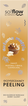 So!flow peeling oczyszczający, brązowe opakowanie z muffinem z białą czekoladą. Do każdego rodzaju skóry głowy.