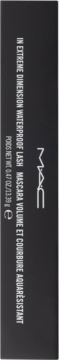 Czarny tusz MAC In Extreme Dimension Waterproof Lash Mascara, prostokątne opakowanie, widok z przodu.