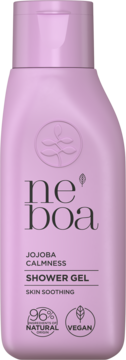 Jasnofioletowy żel pod prysznic Neboa Jojoba Calmness, kojący, 96% naturalny, wegański, widok z przodu.