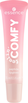 Essence Comfy Peptide Lipgloss w jasnoróżowej tubce, widok z przodu, z białym napisem COMFY i objętością 15ml.