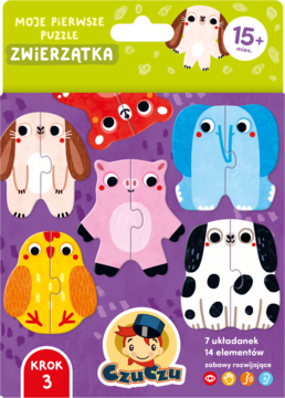 Kolorowe puzzle Czuczu Moje Pierwsze Zwierzątka: 6 układanek (królik, słoń, pies, świnia) dla 15m+ maluchów.