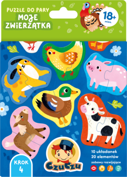 CzuCzu puzzle do pary Moje Zwierzątka 18m+. Duże, kolorowe elementy układanki ze zwierzętami z farmy, rozwijają sprawność.