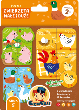 Czuczu Puzzle Zwierzęta Małe i Duże w pomarańczowo-brązowym pudełku, 6 układanek z farmą dla 2+.