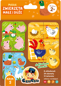 Czuczu Puzzle Zwierzęta Małe i Duże w pomarańczowo-brązowym pudełku, 6 układanek z farmą dla 2+.