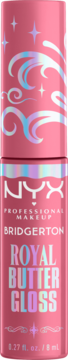Różowy błyszczyk NYX Bridgerton Royal Butter Gloss z holograficznymi zdobieniami, widok z przodu, 8ml.