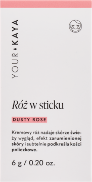 YOUR KAYA Róż w sticku Dusty Rose, kremowa formuła 3w1. Widok z przodu beżowo-różowego opakowania 6g.