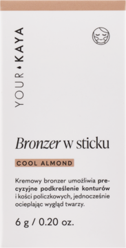 Your Kaya kremowy bronzer w sticku Cool Almond, białe opakowanie z brązowym paskiem, widok z przodu.