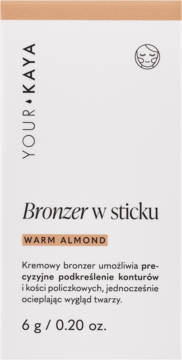 Your Kaya, kremowy bronzer w sticku Warm Almond, jasnobeżowe opakowanie kartonowe, widok z przodu.