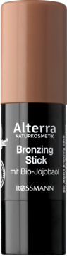 Alterra Bronzing Stick Sunny Bronze. Kremowy bronzer z bio-jojoba w czarnym sztyfcie, widok z przodu.