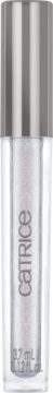 CATRICE płynny brokat w przezroczystej tubce ze srebrną zakrętką, widok z przodu, brokatowe drobinki, 3.7 ml.
