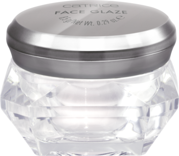 Catrice Face Glaze w przezroczystym, fasetowanym słoiczku z metaliczną zakrętką, ukazujący lśniące wykończenie.
