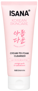 ISANA KOREAN SKINCARE Cream-to-Foam Cleanser z CICA BHA PHA w różowej tubce, widok z przodu.