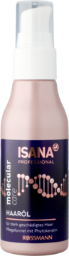 Isana Professional Molecular Care olejek do włosów bardzo zniszczonych, różowo-beżowa butelka, motyw DNA.