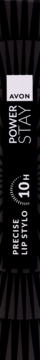 Avon Power Stay Precise Lip Stylo 10H, czarne opakowanie z białymi napisami, widok z przodu.