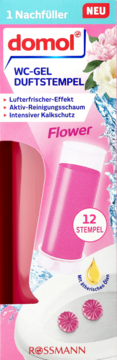 Domol WC-Gel Duftstempel Flower Nachfüller, różowe opakowanie z 12 kwiatowymi stempelkami z olejkami.
