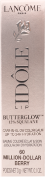 Lancôme Idôle Butterglow 12% Squalane, Million-Dollar Berry. Opakowanie balsamu do ust z przodu.