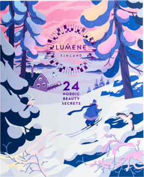 LUMENE Nordic Beauty Secrets ,kalendarz adwentowy z kosmetykami do twarzy, włosów i makijażu, 24 elementy,przód