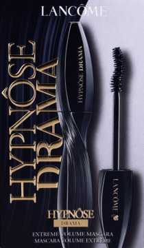 Czarna mascara Lancôme Hypnôse Drama, ekstremalna objętość, z innowacyjną szczoteczką "S", widok z przodu.