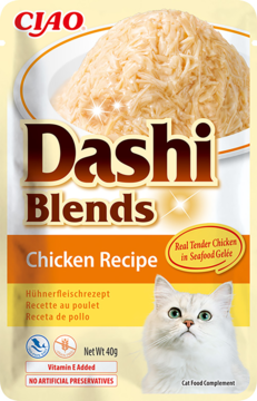 CIAO Dashi Blends Chicken Recipe, saszetka karmy dla kota, kurczak w galaretce rybnej, front opakowania.