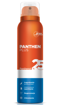 Pomarańczowo-biała pianka Panthen Plus z 25% panthenolu, łagodzi i chłodzi skórę, widok z przodu.