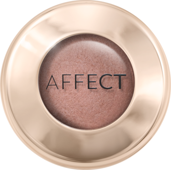 Złoty, okrągły wypiekany różo-bronzer AFFECT Glow Bakery, shimmery różowo-brązowy odcień z logo, widok z góry.