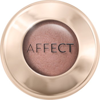 Złoty, okrągły wypiekany różo-bronzer AFFECT Glow Bakery, shimmery różowo-brązowy odcień z logo, widok z góry.