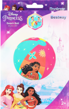 Disney Princess Bestway piłka plażowa 51 cm, różowo-niebieska, z wizerunkiem Moany, w opakowaniu.