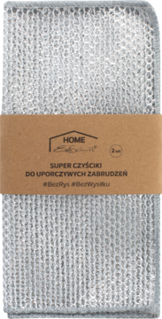 Przedni widok złożonych, szarych ściereczek drucianych Ewa Schmitt Home w dwupaku do usuwania uporczywych zabrudzeń.