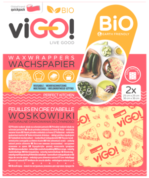 Vigo! Bio Woskowniki, naturalne, wielorazowe opakowania woskowe, 2 sztuki. Eko pudełko z grafiką Earth Friendly.
