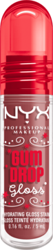 NYX Gum Drop Gloss Hydra Honey, nawilżający błyszczyk do ust w tubce z czerwoną zakrętką, widok z przodu.