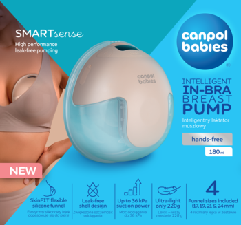 Canpol babies Inteligentny Laktator In-Bra, beżowo-turkusowy, ergonomiczny, wkomponowany w biustonosz.