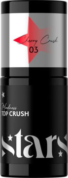 Czarny lakier do paznokci Mindness TOP CRUSH z czerwoną gwiazdą i napisem Cherry Crush 03, widok z przodu.