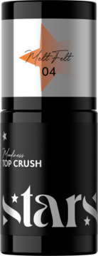 Czarny sztyft Stars TOP CRUSH, z częścią Melt Felt 04 na pomarańczowej gwieździe, widok z przodu.