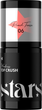 Czarny sztyft Stars TOP CRUSH, odcień Peach Tease 06, z białą etykietą i czerwoną gwiazdą.