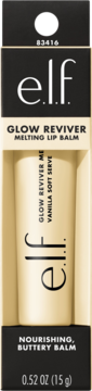 e.l.f. Glow Reviver Melting Lip Balm, Vanilla Soft Serve, w czarno-beżowym opakowaniu z widoczną tubką. Odżywczy balsam.