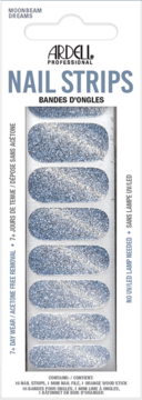Ardell Professional Nail Strips 'Moonbeam Dreams' pack, featuring sparkling light blue/silver glitter strips, seen from front.