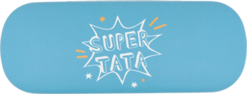 Eloy etui na okulary "Super Tata", jasnoniebieskie, z białym dymkiem komiksowym i gwiazdkami.
