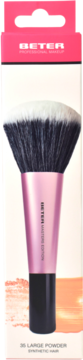 BETER 35 LARGE POWDER pędzel z syntetycznego włosia, różowa rączka, w różowo-białym opakowaniu.