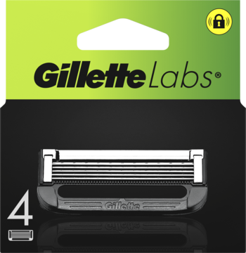 Gillette Labs wkłady do maszynki, 4 sztuki, w zielono-czarnym opakowaniu, z metalicznymi ostrzami.
