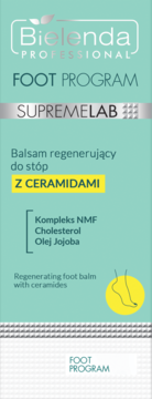 Bielenda SUPREMELAB Regenerating foot balm with ceramides, in a teal and silver box, front view.