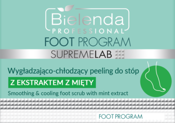 Bielenda Supremelab Foot Program peeling do stóp z miętą. Miętowo-zielone opakowanie, widok z przodu.