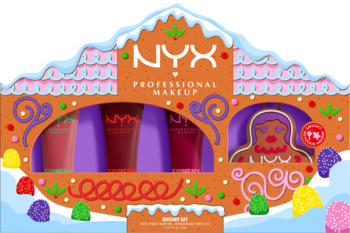 NYX Holiday Smushy Kit: zestaw do ust z 3 tubkami w odcieniach czerwieni, w opakowaniu domku z piernika.