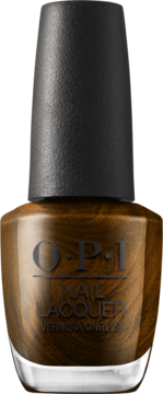 O.P.I Nail Lacquer w błyszczącym, metalicznym odcieniu brązu, widok z przodu z czarną, matową nakrętką.
